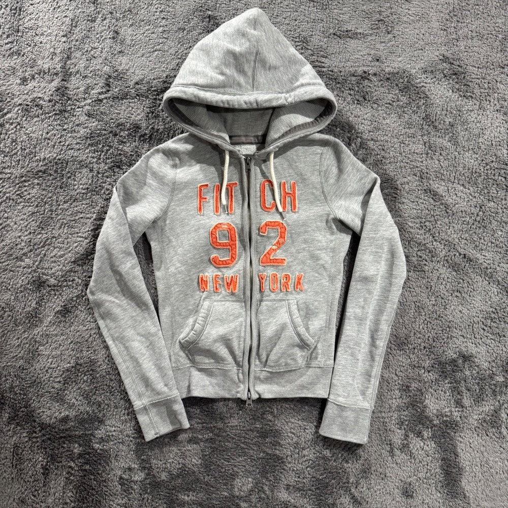 Y2K Abercrombie & Fitch Womens Grey Fitch 92 New York‎ Zip Up Hoodie Small